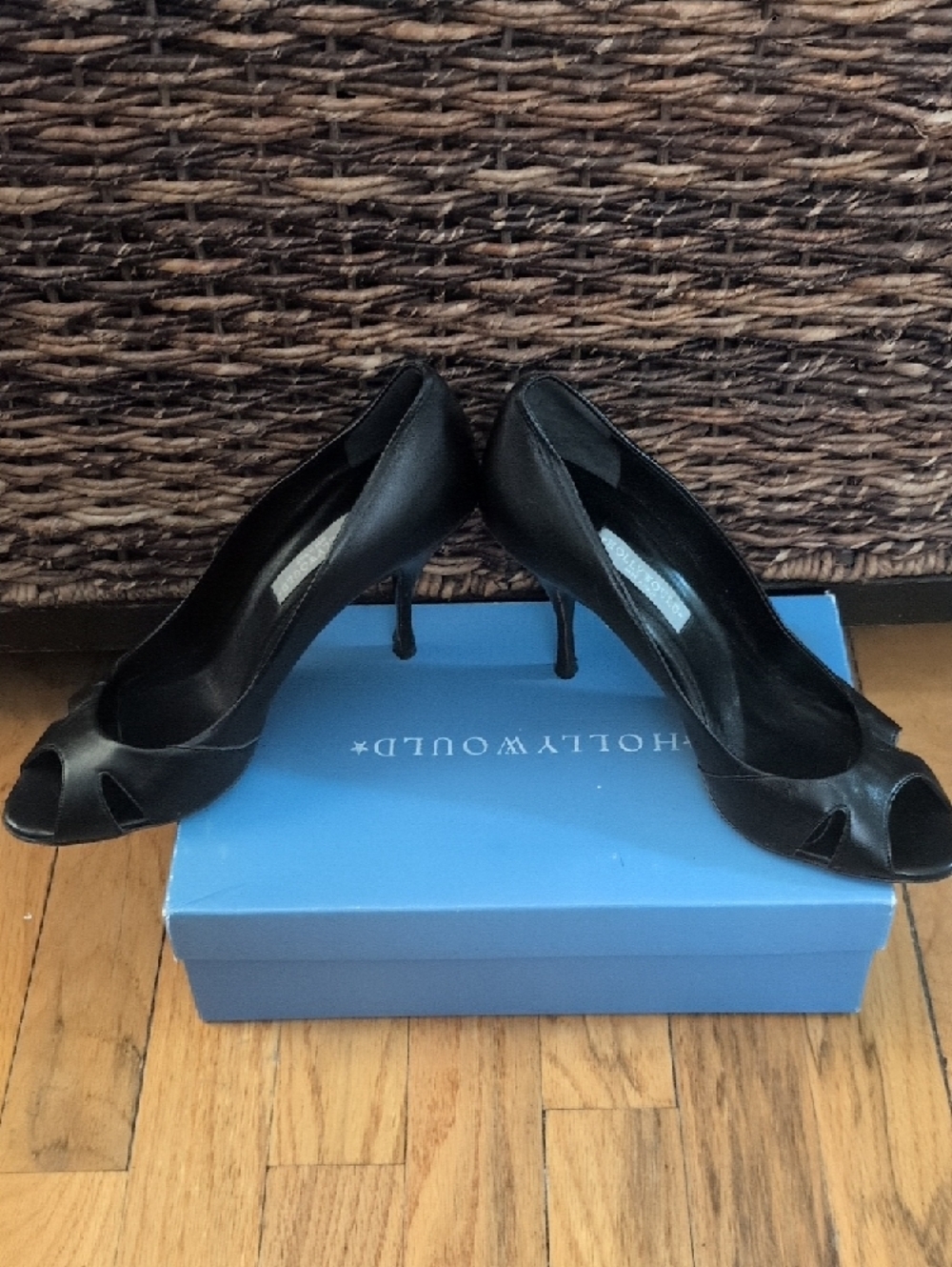 Hollywould Designer Black Peep-Toe Pumps 40 Women's Dress Heels